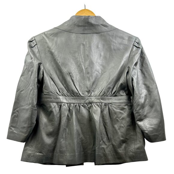 Tart Collections Gray Lamb Leather Jacket Peplum Pleated Waist Blazer Sz MEDIUM - Picture 6 of 7